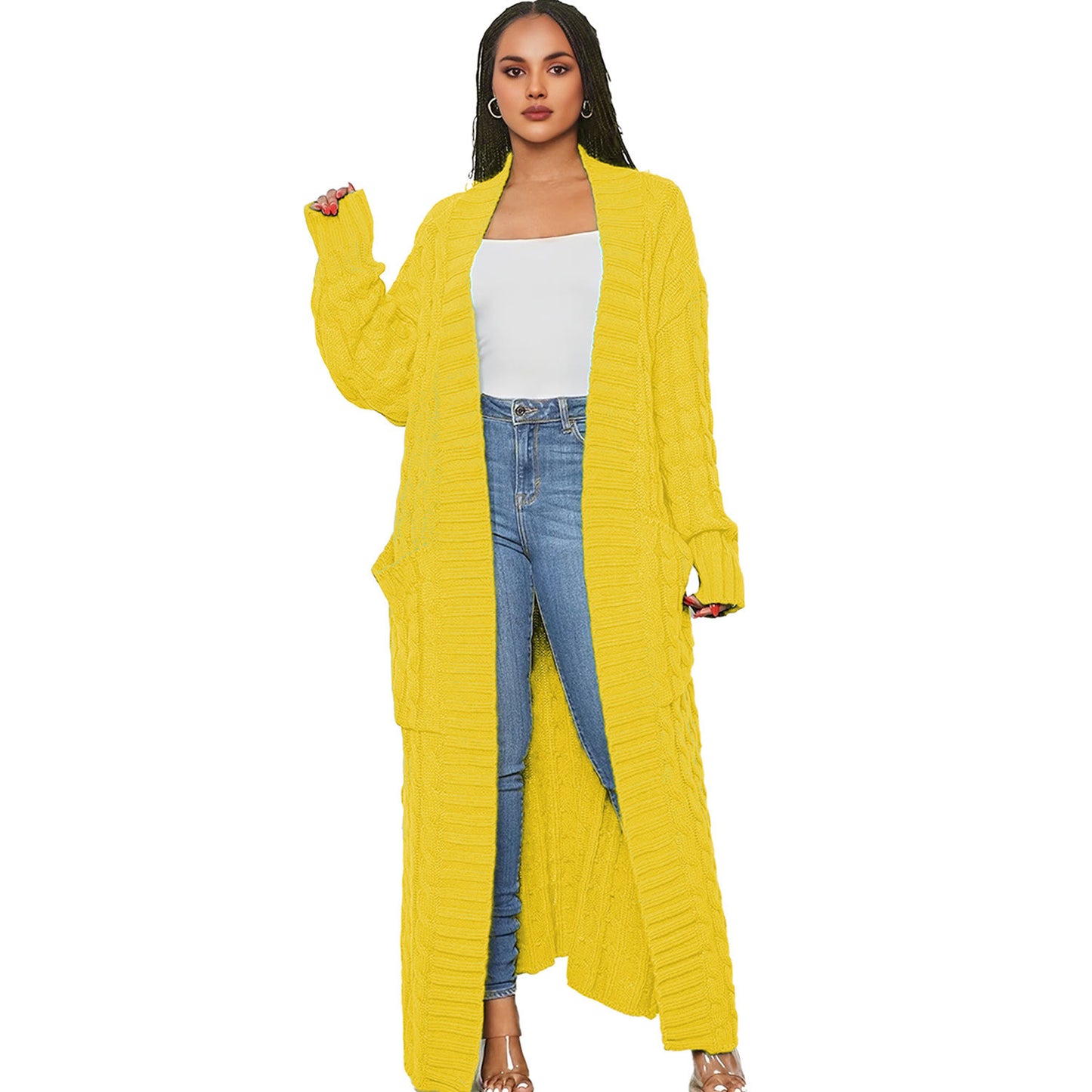 ST-dress Lazy solid color long twist sweater cardigan coat