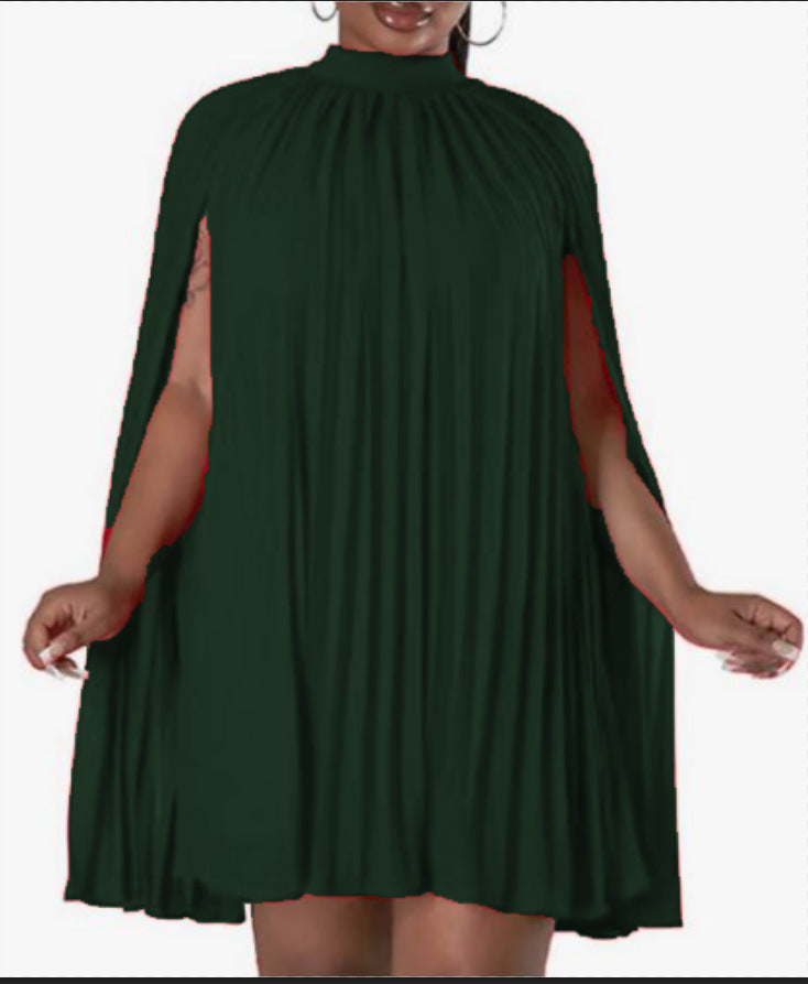 ST-dress solid color bat sleeve pleated loose chiffon dress