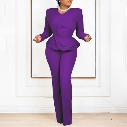 ST-dress plus size OL ruffled V-neck pants set