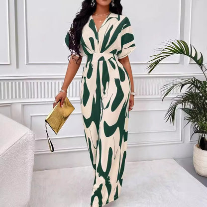 ST-dress Printed bat sleeve wide leg jumpsuit