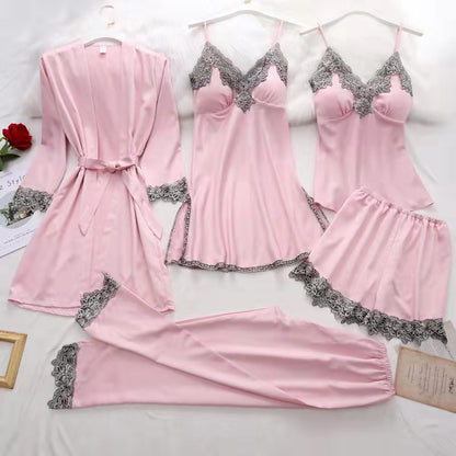 ST-dress Pendant sexy imitation silk pajamas five-piece set