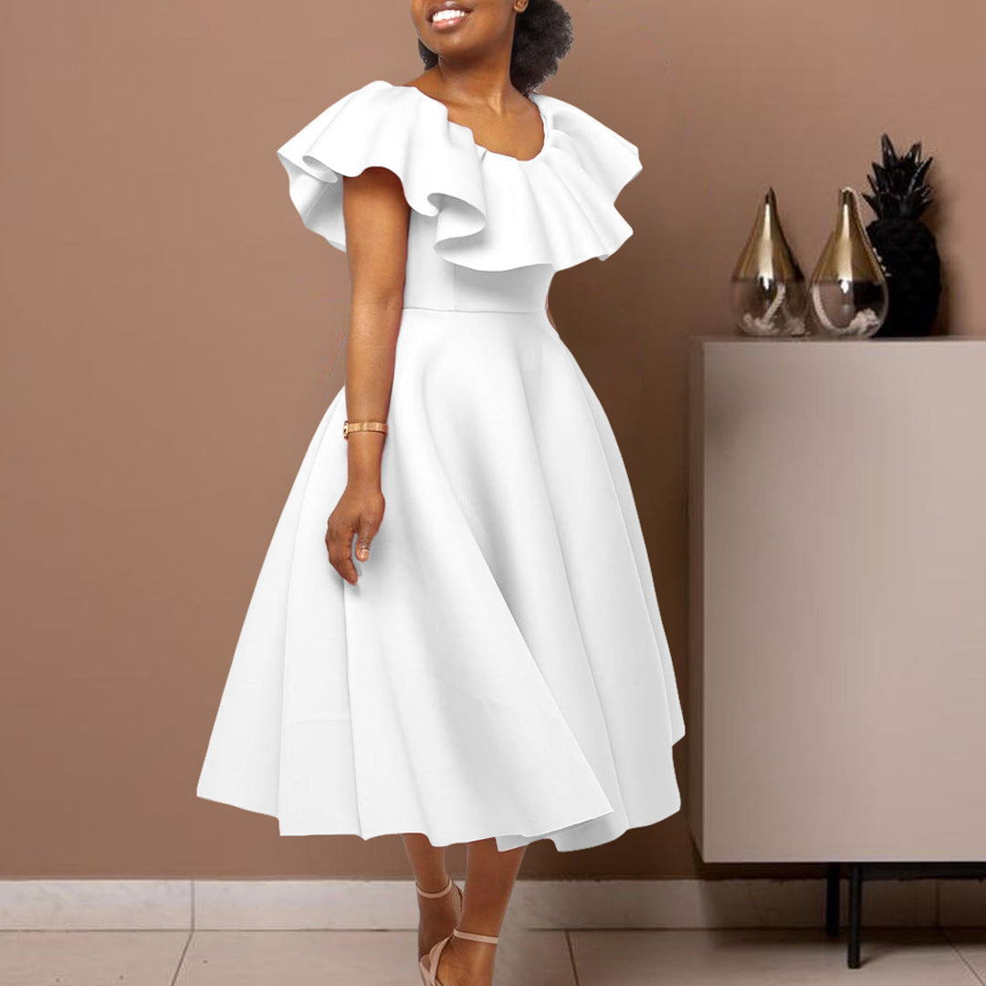 ST-dress plus size Temperament ruffled banquet dress