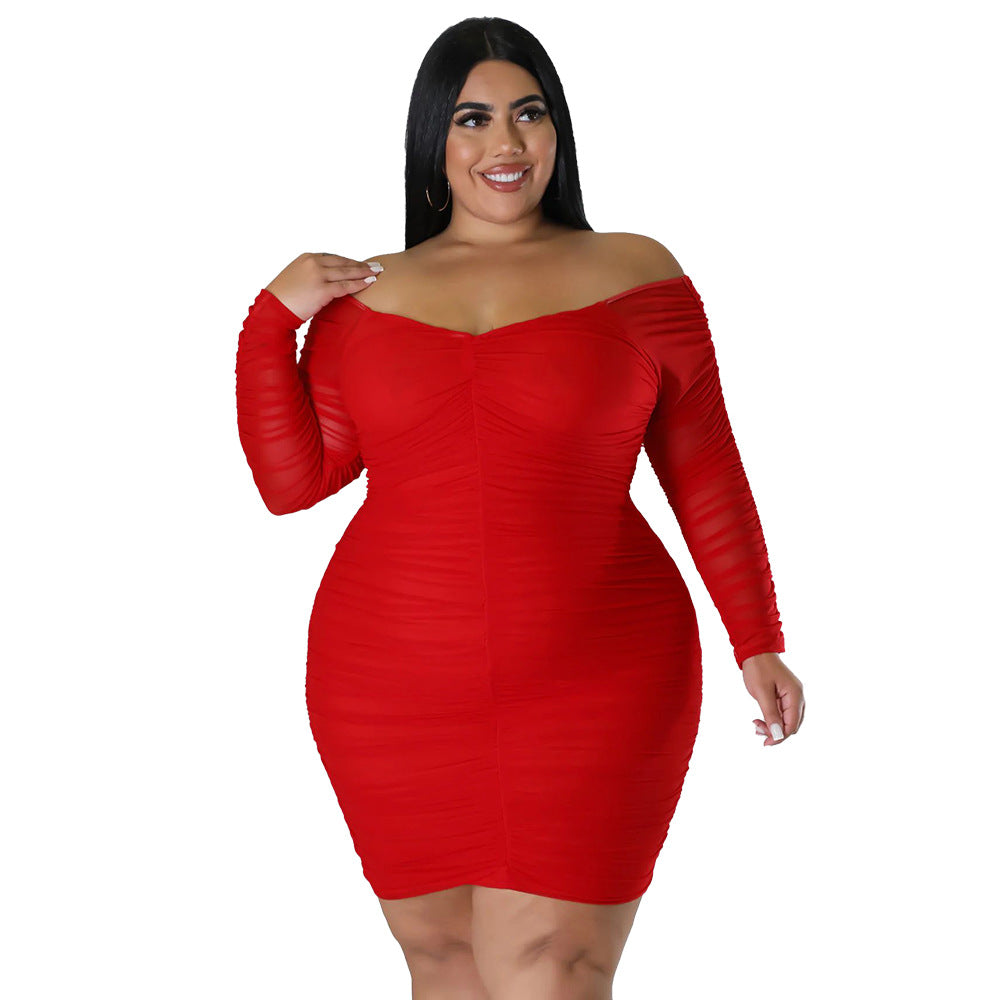 ST-dress Plus-size patchwork mesh sexy slim tube dress