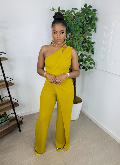 ST-dress Single shoulder sleeveless wide leg jumpsuit