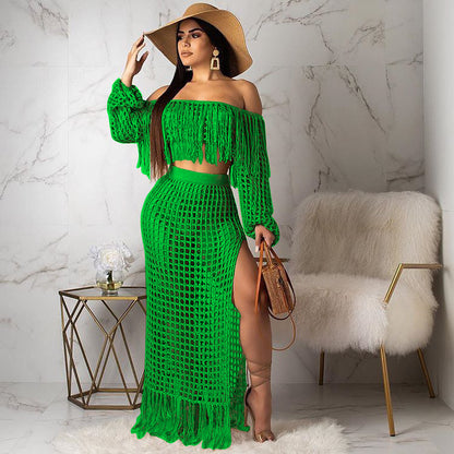 ST-dress plus size casual mesh fringed beach skirt two-piece suit