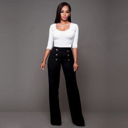 ST-dress Slim-fit statement double-breasted flared trousers