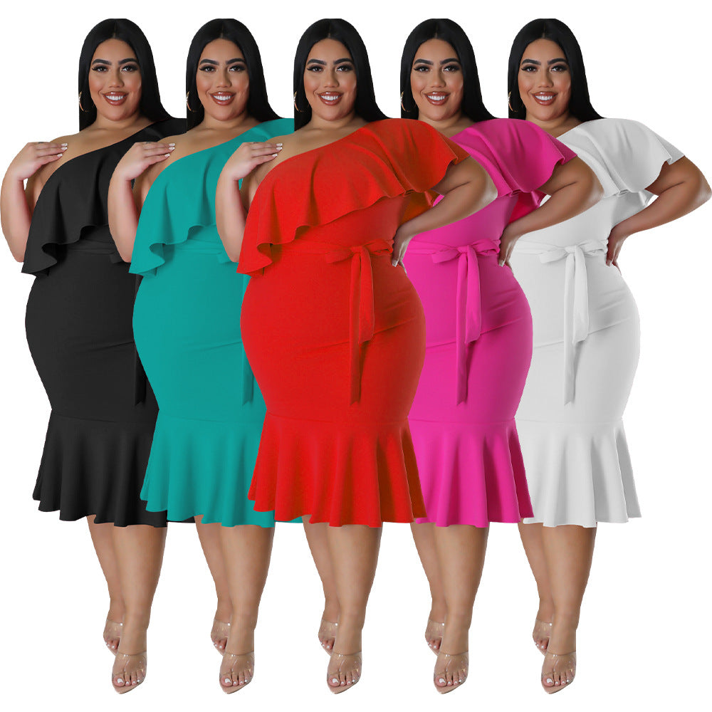 ST-dress plus size Slim fit casual ruffled tube top dress