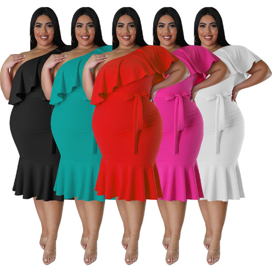 ST-dress plus size Slim fit casual ruffled tube top dress