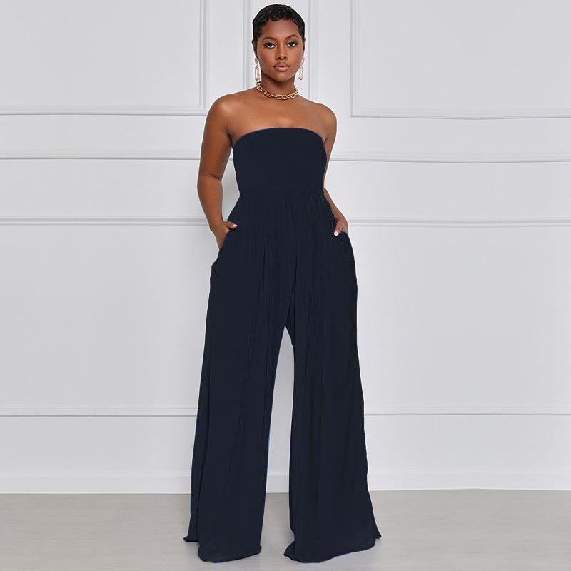 ST-dress Tube top chiffon high waist wide leg jumpsuit