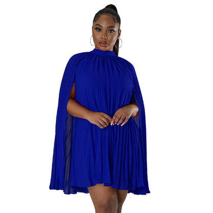 ST-dress solid color bat sleeve pleated loose chiffon dress