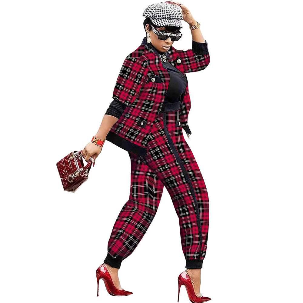 ST-dress Plus size Casual houndstooth printed button suit