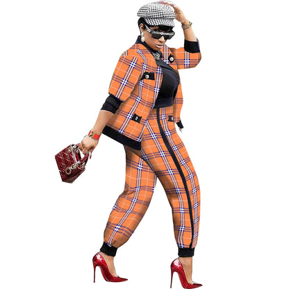 ST-dress Plus size Casual houndstooth printed button suit