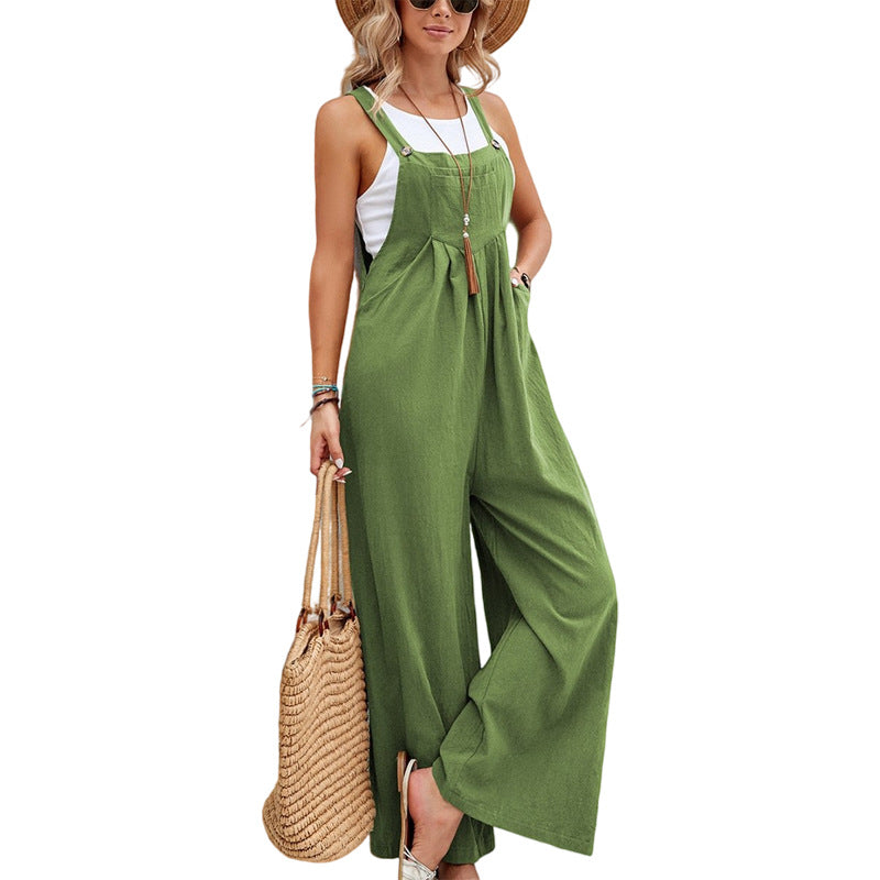 ST-dress Solid color women's casual jumpsuit with shoulder straps