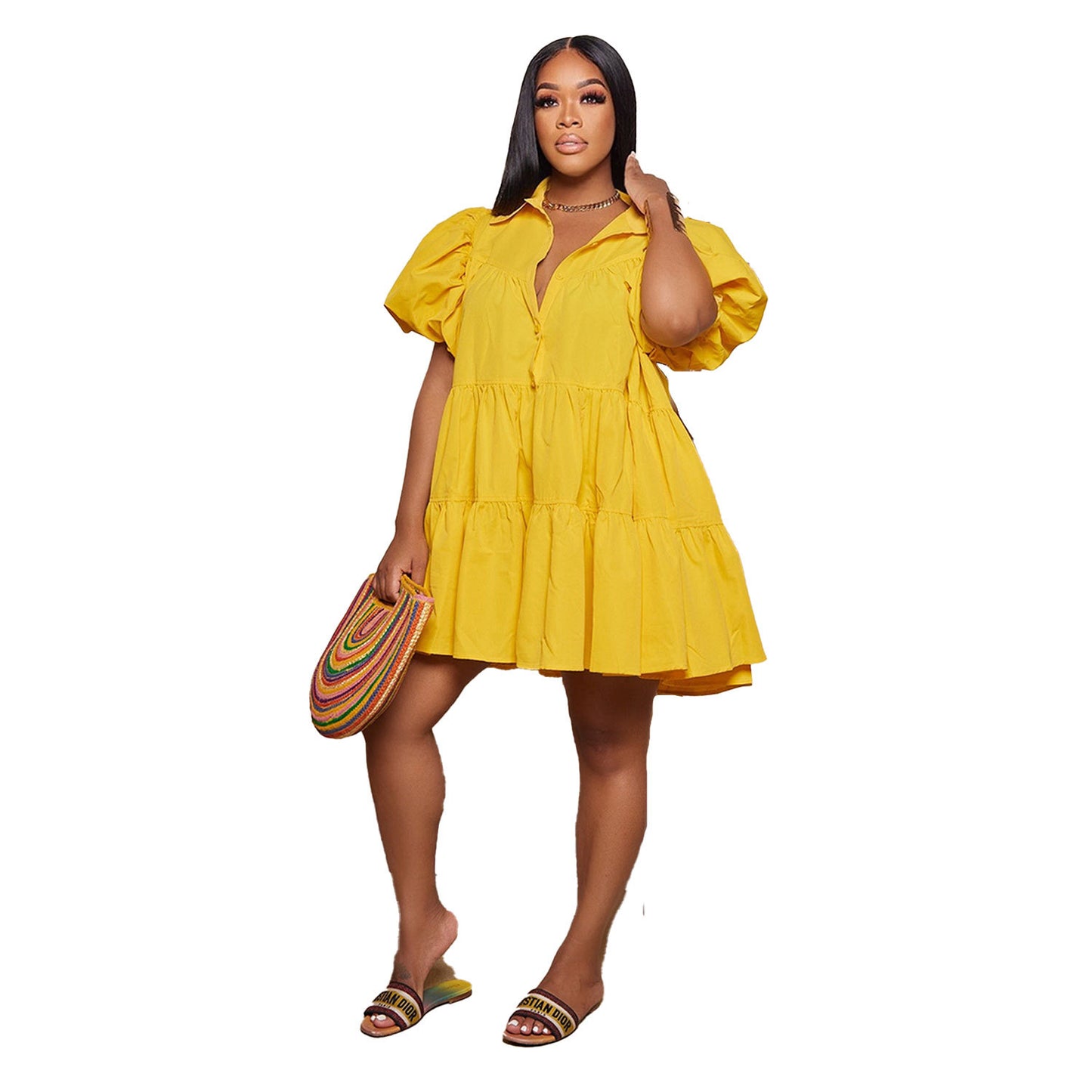 ST-dress plus size Solid color casual loose dress