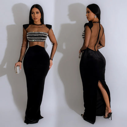 ST-dress Mesh hot diamond Maxi dress