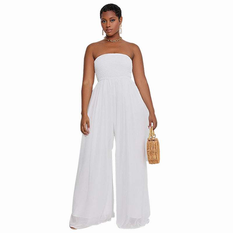 ST-dress Tube top chiffon high waist wide leg jumpsuit