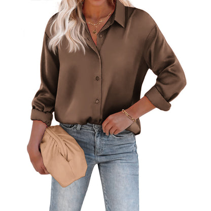 ST-dress Satin silk buttoned loose long-sleeved shirt