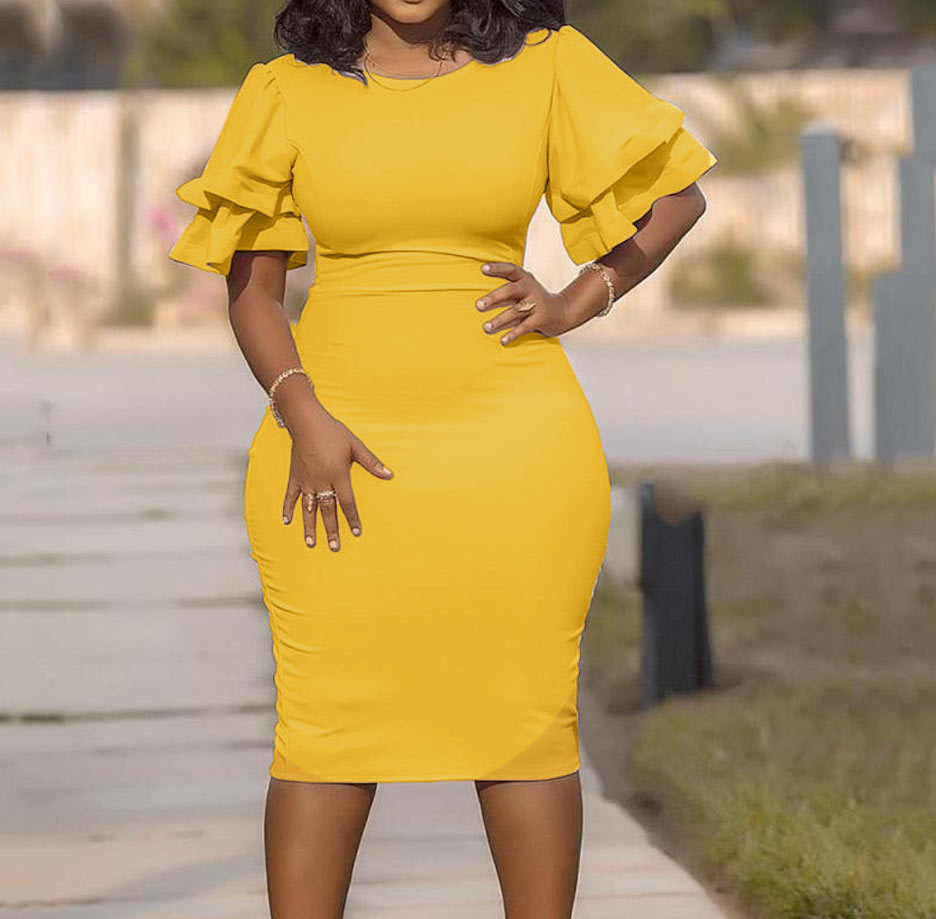 ST-dress plus size Commuter stitching slim plus size one-step dress