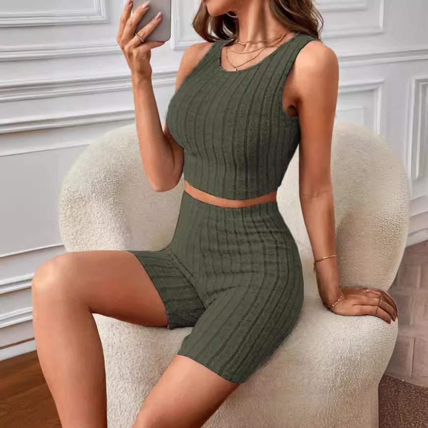 ST-dress Casual and comfortable round neck women's high waist suit