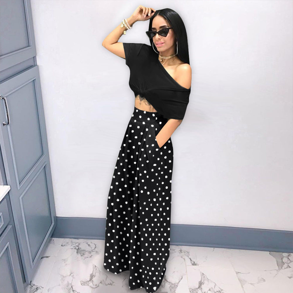 ST-dress Fashion polka dot houndstooth print wide-leg pants