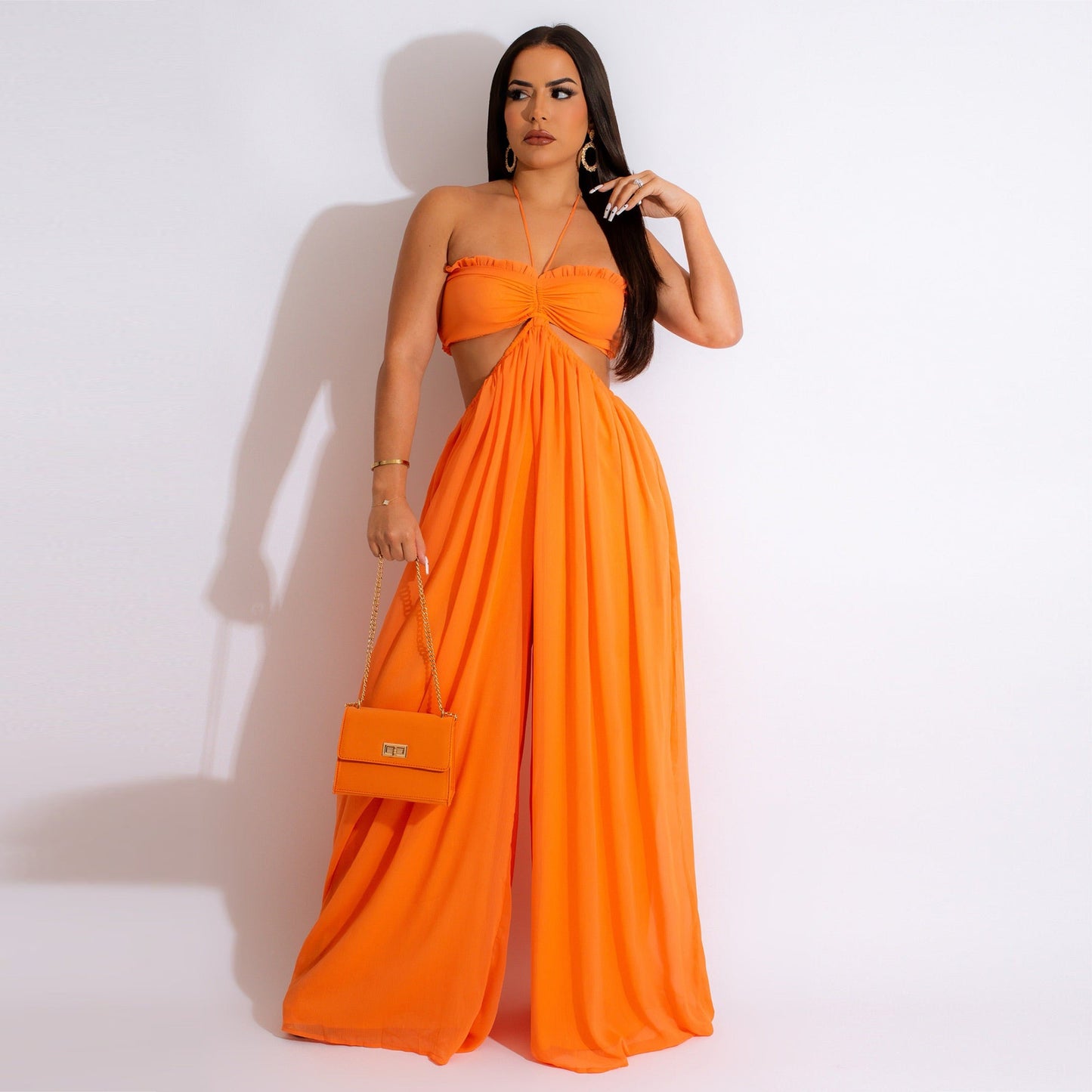 ST-dress Chiffon chest wrap backless wide leg jumpsuit