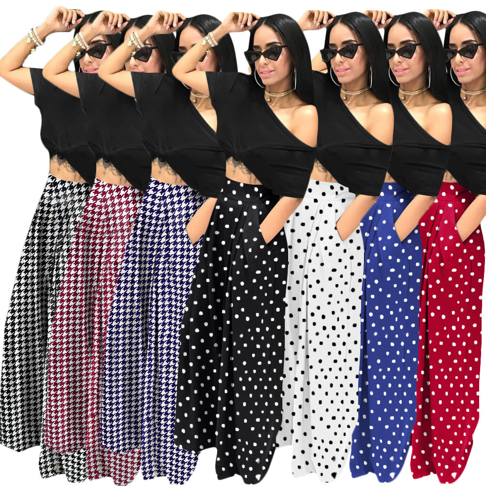 ST-dress Fashion polka dot houndstooth print wide-leg pants