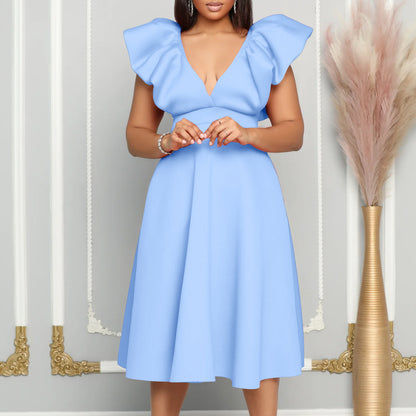 ST-dress Deep V-neck high-waisted party dress A-line dress