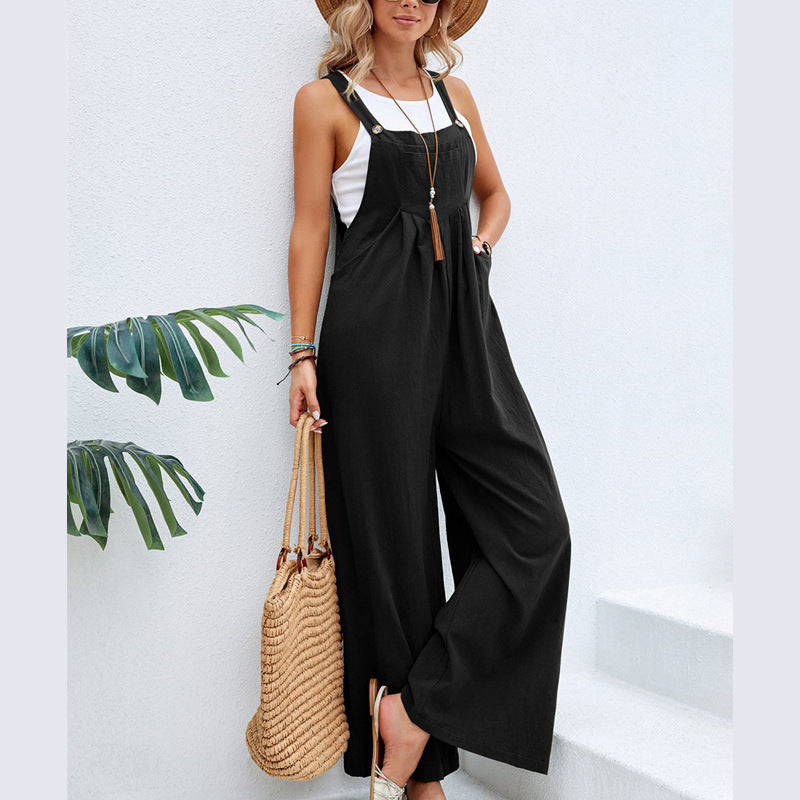 ST-dress Solid color women's casual jumpsuit with shoulder straps