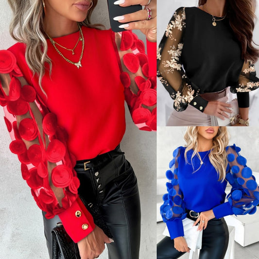 ST-dress Long-sleeved fashion crew-neck petal-sleeved shirt