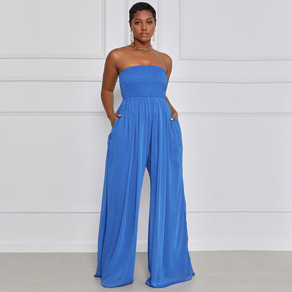 ST-dress Tube top chiffon high waist wide leg jumpsuit