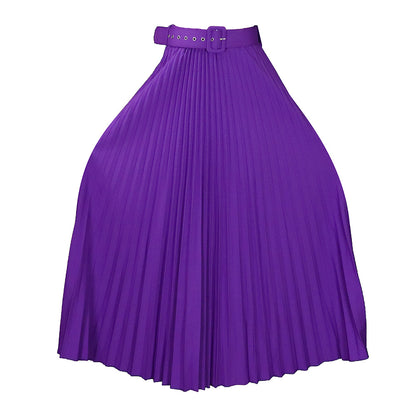 ST-dress High waisted and large skirt hem, medium length pleated and elegant draped skirt