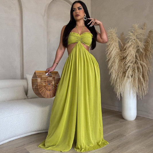 ST-dress Chiffon chest wrap backless wide leg jumpsuit