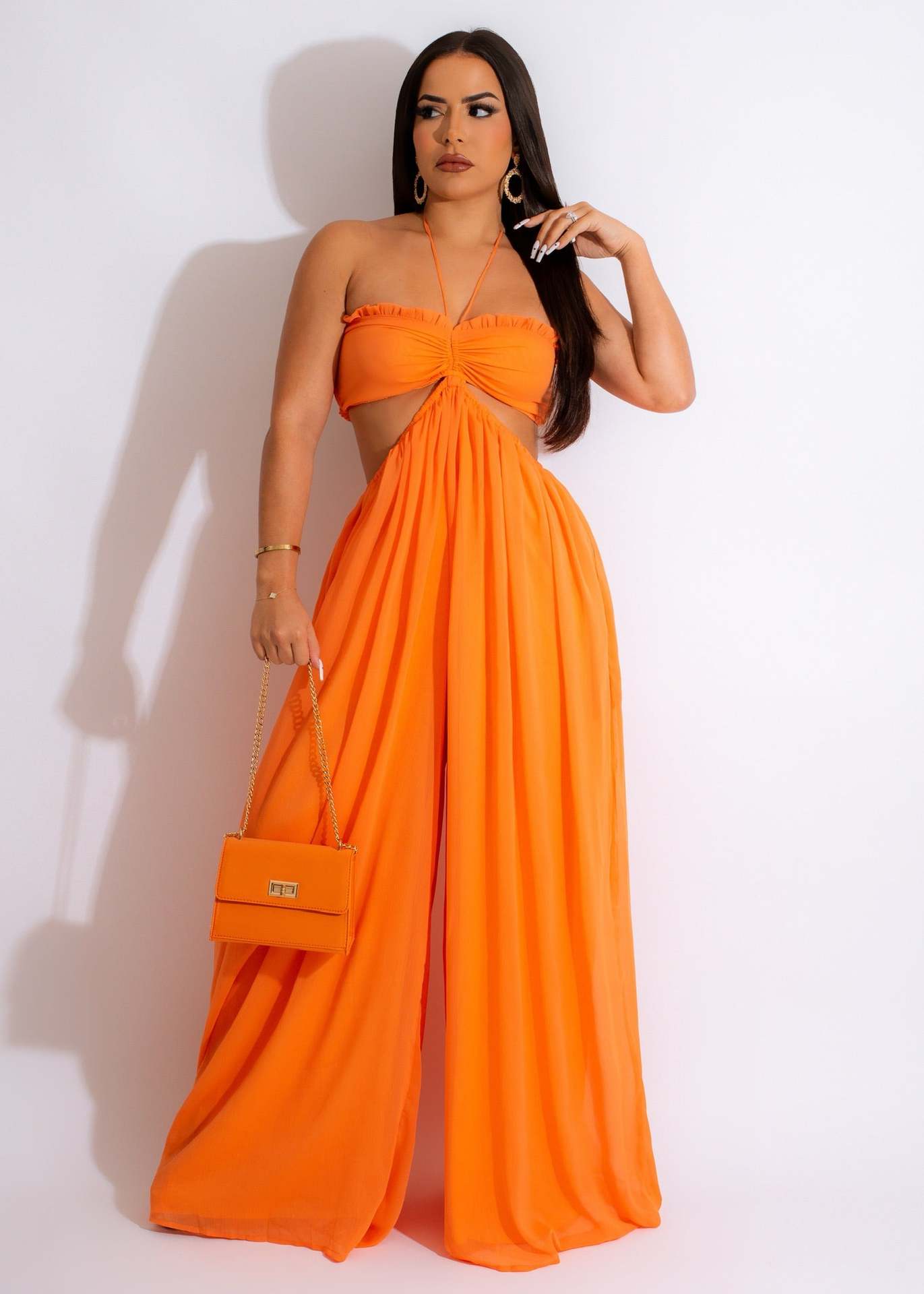 ST-dress Chiffon chest wrap backless wide leg jumpsuit