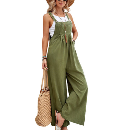 ST-dress Solid color women's casual jumpsuit with shoulder straps