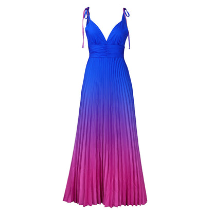 ST-dress Lace-up gradient pleated maxi dress