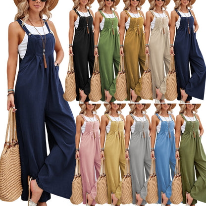 ST-dress Solid color women's casual jumpsuit with shoulder straps