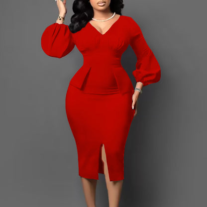 ST-dress Bubble Sleeve Split Dress