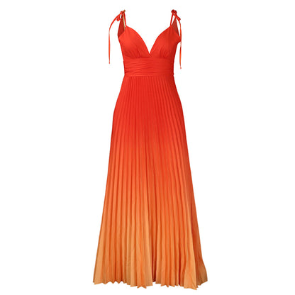 ST-dress Lace-up gradient pleated maxi dress