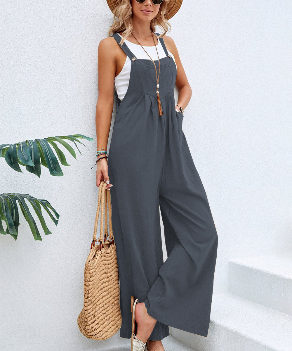 ST-dress Solid color women's casual jumpsuit with shoulder straps