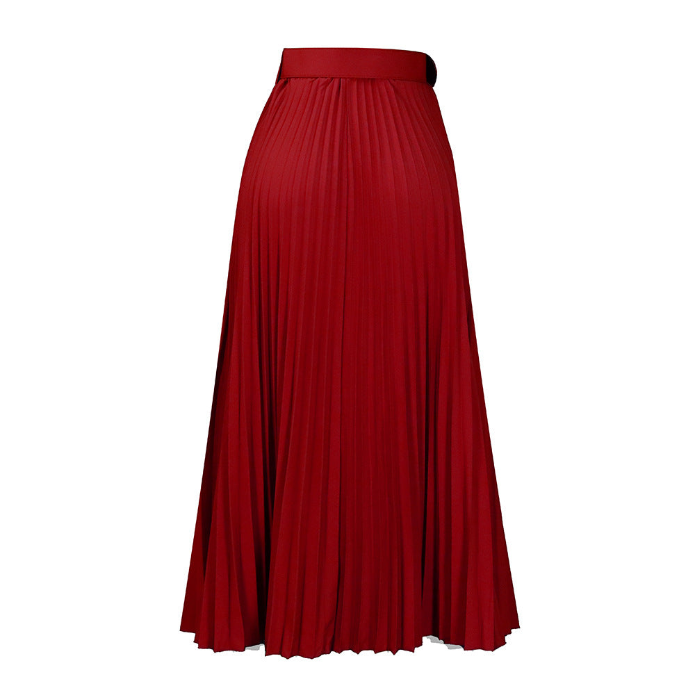 ST-dress High waisted and large skirt hem, medium length pleated and elegant draped skirt