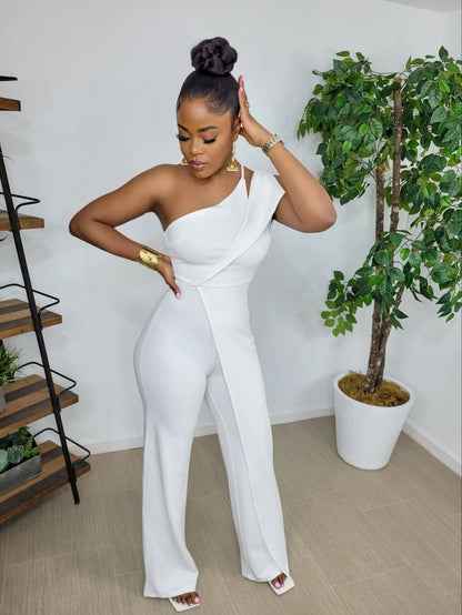 ST-dress Single shoulder sleeveless wide leg jumpsuit