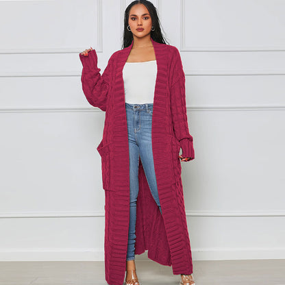 ST-dress Lazy solid color long twist sweater cardigan coat