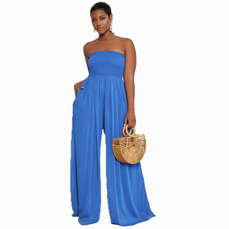 ST-dress Tube top chiffon high waist wide leg jumpsuit