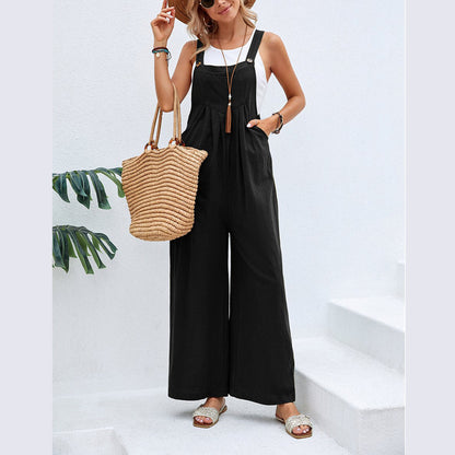 ST-dress Solid color women's casual jumpsuit with shoulder straps