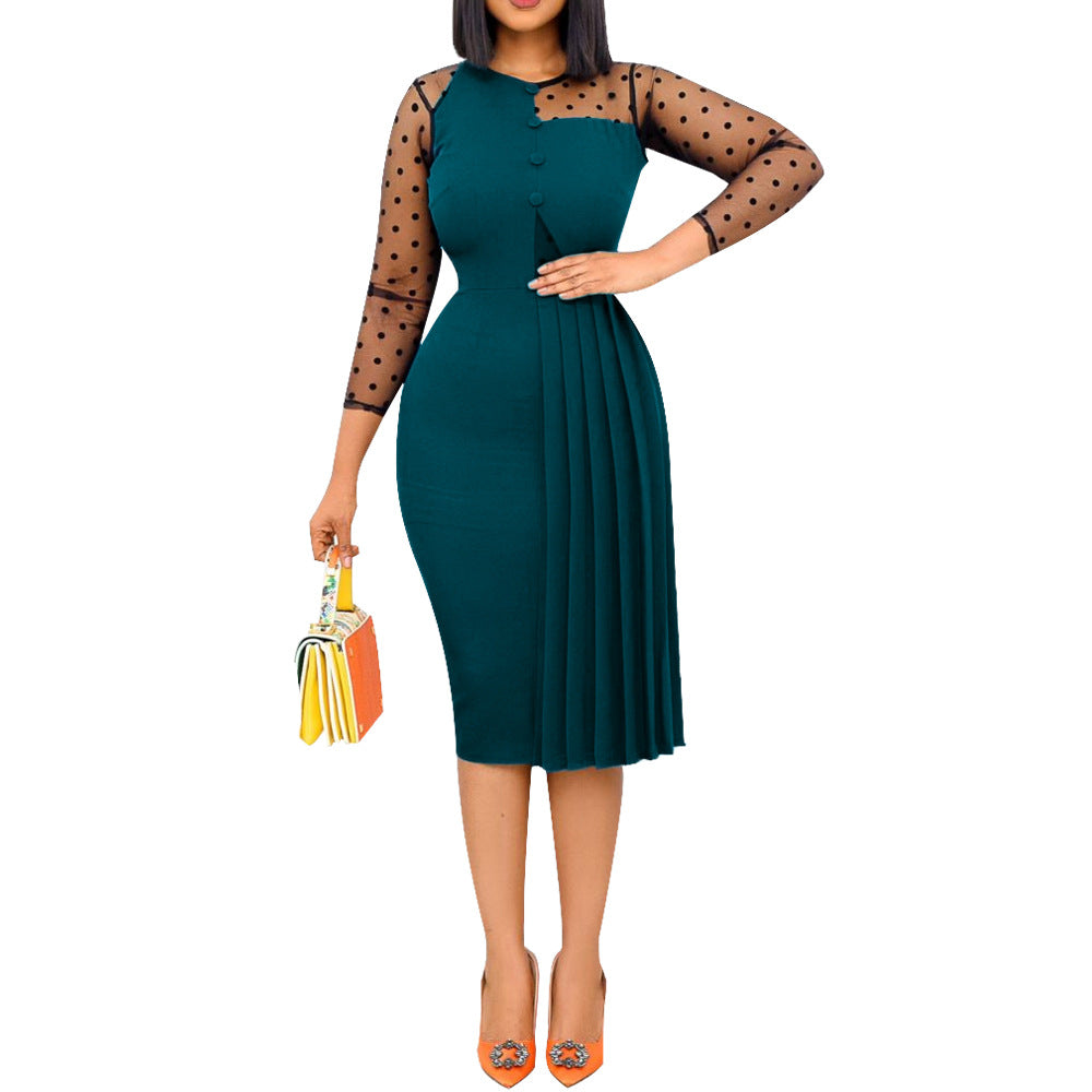 Women's fashion mesh stitching slim fit hip slit plus size dress