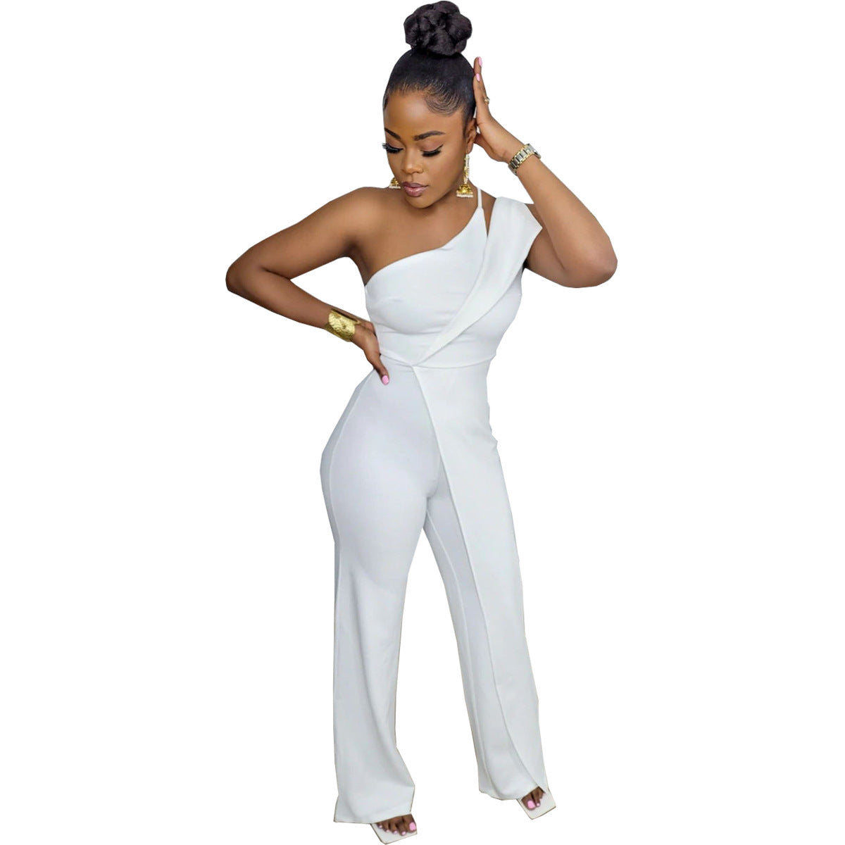 ST-dress Single shoulder sleeveless wide leg jumpsuit