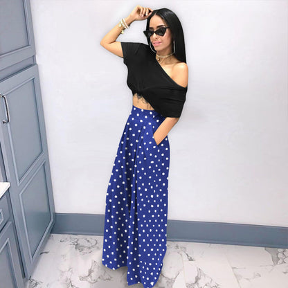 ST-dress Fashion polka dot houndstooth print wide-leg pants