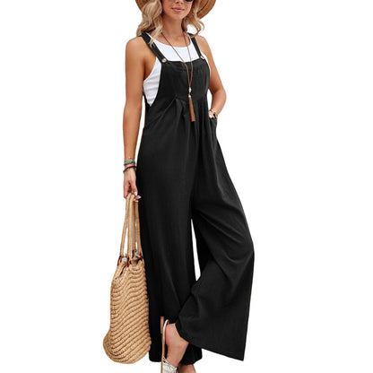 ST-dress Solid color women's casual jumpsuit with shoulder straps