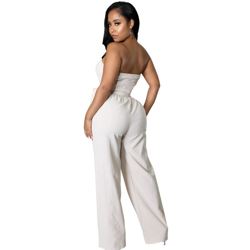 ST-dress Women solid color high waist jumpsuit