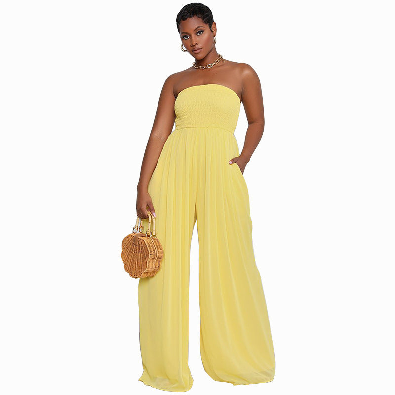 ST-dress Tube top chiffon high waist wide leg jumpsuit